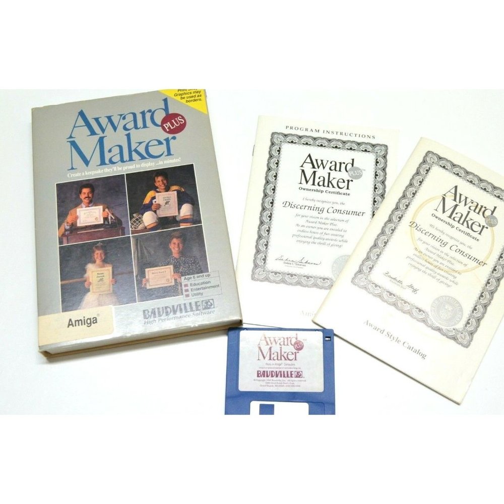 Amiga Award Maker Plus Software Create Keepsake Manual Disk 1988 Commodore